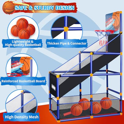Arcade Basketball Game Set for Kids, Boy Toys Basketball Hoop with 4-5 Balls for 3-12 Years Old, Adjustable Height w/Pump & Storage Net for Kids Indoor Outdoor Sports Play, Christmas Birthday Gifts