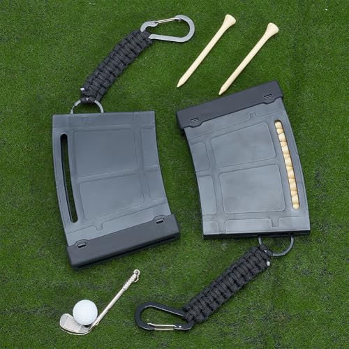 PLIGREAT 2 Pack Plastic Clip-On Golf Tee Holder, Golf Tee Holder for Bag Belt Black Golfing Tee Caddy to Hold 20 Tees Golfing Accessory, Black