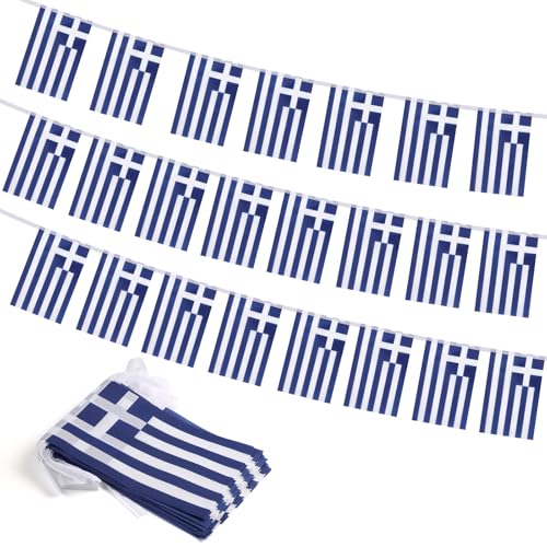 Greece Flag Banner, Small Mini Greek Flags Patriotic Decoration for Party, Classroom, Sports Events, 33 Feet 30 Flags - color: Greece