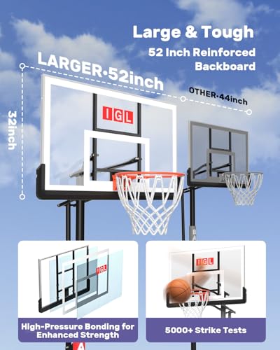 IGL In Ground Basketball Hoops Outdoor, 52-60 Inch Inground Basketball Hoop, 10ft Height Adjustable In Ground Basketball Goal with Shatterproof Backboard & 18 Inch Pro-Style Breakaway Rim - size: 52 in Rectangular