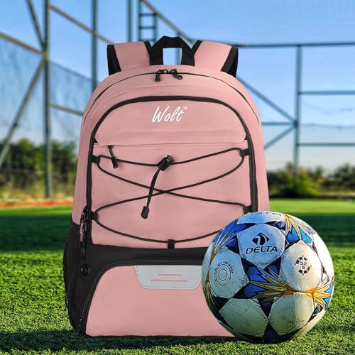 WOLT Soccer Backpack Soccer Bag with Ball Holder & Shoes Compartment, Sport Equipment Bags For Football, Basketball, Volleyball, Gym - color: LightPink