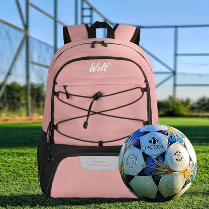 WOLT Soccer Backpack Soccer Bag with Ball Holder & Shoes Compartment, Sport Equipment Bags For Football, Basketball, Volleyball, Gym - color: LightPink