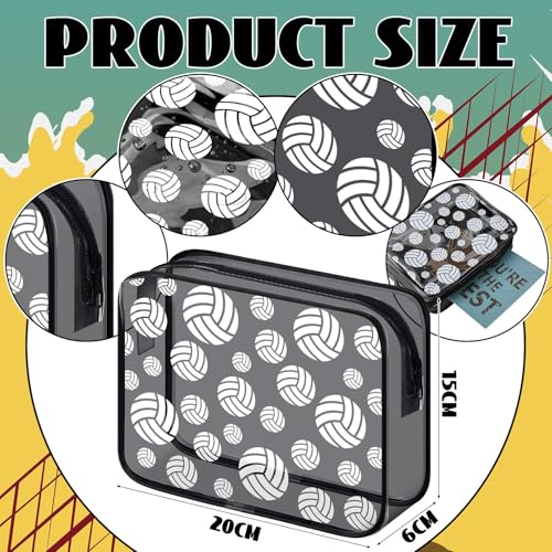 Kacctyen 20 Pcs Volleyball Team Gifts for Girls Women Cosmetics Bag PVC Transparent Black Waterproof Makeup Bag Volleyball Theme Party Favor 8 x 6 x 2.4'' Travel Pouch Portable Toiletry Storage