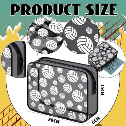 Kacctyen 20 Pcs Volleyball Team Gifts for Girls Women Cosmetics Bag PVC Transparent Black Waterproof Makeup Bag Volleyball Theme Party Favor 8 x 6 x 2.4'' Travel Pouch Portable Toiletry Storage