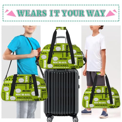 Custom Volleyball Gym Bag Duffel Bag for Women Men, Personalized Name Sport Bag Overnight Bags Customized Travel Weekender Bag, Green Yellow - color: Green Yellow