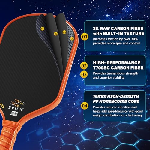 Carbon Fiber Pickleball Paddle 16mm – Professional Pickleball Paddles with Superior Control, Power & Spin – Extended Handle for Two-Handed Grip, USAPA Approved - color: Brown