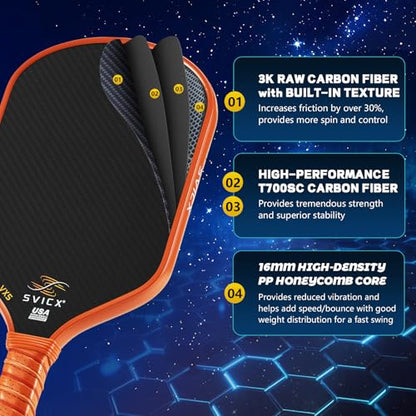Carbon Fiber Pickleball Paddle 16mm – Professional Pickleball Paddles with Superior Control, Power & Spin – Extended Handle for Two-Handed Grip, USAPA Approved - color: Brown