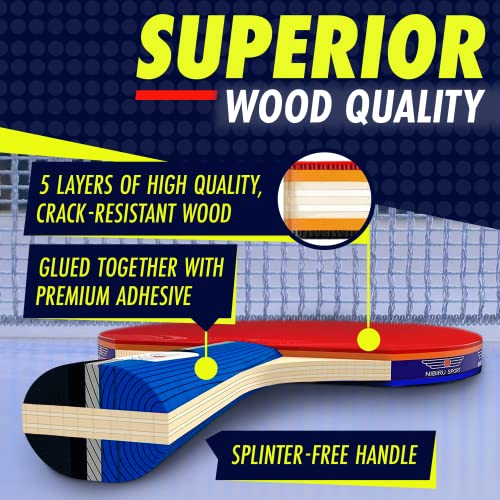 NIBIRU SPORT Professional Ping Pong Paddle Sets - 2 Player or 4 Player Table Tennis Paddles, Retractable Net, Pingpong Balls and Carry Bag Storage Case - Table Tennis Equipment & Ping Pong Accessories - style: 4 Paddles+6 Balls+Net