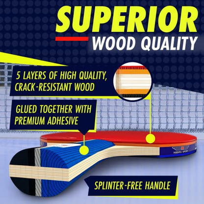NIBIRU SPORT Professional Ping Pong Paddle Sets - 2 Player or 4 Player Table Tennis Paddles, Retractable Net, Pingpong Balls and Carry Bag Storage Case - Table Tennis Equipment & Ping Pong Accessories - style: 4 Paddles+6 Balls+Net
