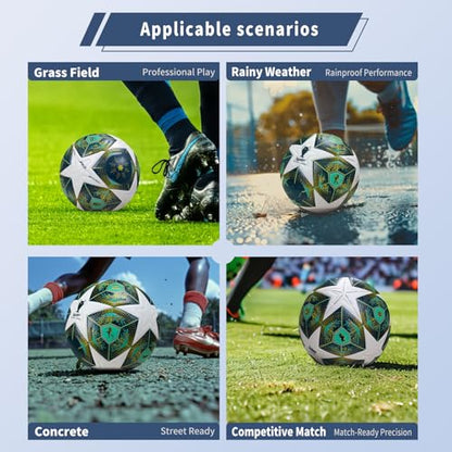 Professional Soccer Ball Size 5, Thermal Bonded Waterproof PU Match-Quality Training Ball with Pump - color: Green, size: size 5