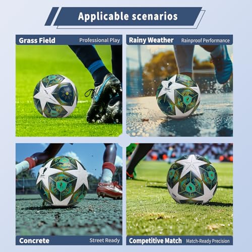 Professional Soccer Ball Size 5, Thermal Bonded Waterproof PU Match-Quality Training Ball with Pump - color: Green, size: size 5