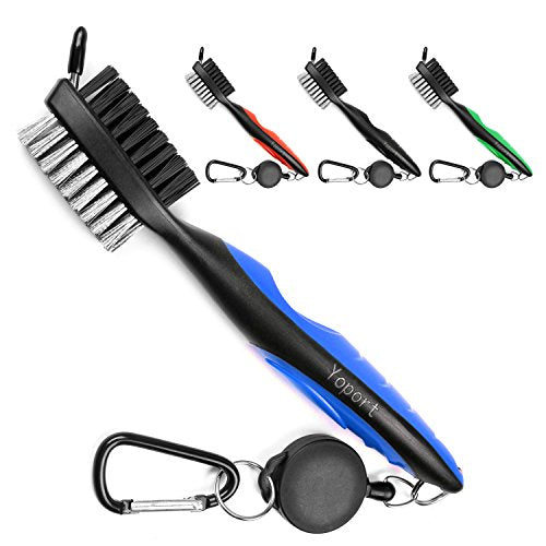 Yoport® Golf Club Brush and Club Groove Cleaner 2 Ft Retractable Zip-line Aluminum Carabiner, Lightweight and Stylish, Ergonomic Design, Easily Attaches to Golf Bag - color: Blue+black