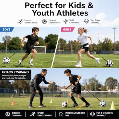Solo Soccer Trainer for Kids & Teens – Adjustable Soccer Training Aid with Waist Belt & Tether for Ball Control, Footwork, Passing & Shooting Practice