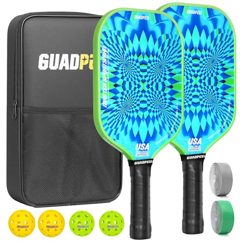Pickleball Paddles Set 2 Pack USAPA Approved Fiberglass Pickleball Paddles with Honeycomb Core Includes 4 Pickle Balls Carry Bag & Gift Box - color: Green