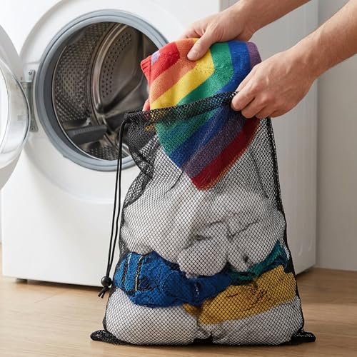 6-Pack Mesh Bags Drawstring- 11.8'' x 9.8'' Breathable Mesh Bag w/Lock for Gym,Travel, Camping, Beach - Multipurpose Storage Net Bag for Balls, Swim Gear, Laundry, Toys