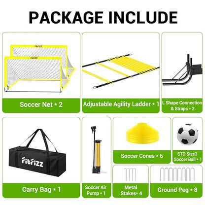 Soccer Goal, Soccer Goals for Backyard, 6x4ft Portable Pop Up Soccer Net Set, Soccer Training Equipment with Soccer Ball, Ladder and Cones - color: Yellow