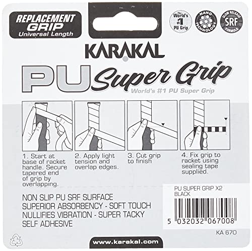 Karakal PU Supergrip Replacement Racquet Grip - tennis/badminton/squash 2 x Grip (Black)