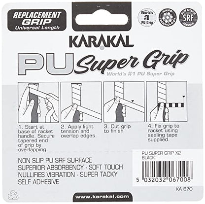 Karakal PU Supergrip Replacement Racquet Grip - tennis/badminton/squash 2 x Grip (Black)