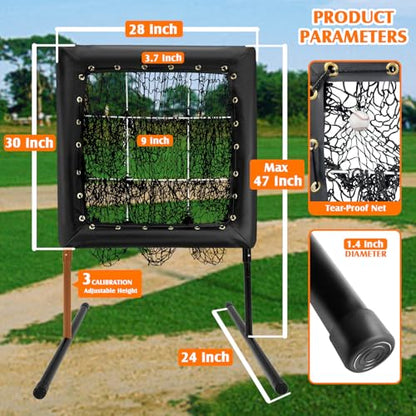 Pitching Net, Portable 9 Hole Baseball & Sotball with Strike Zone - Height Adjustable Easy Setup for Indoor/Outdoor