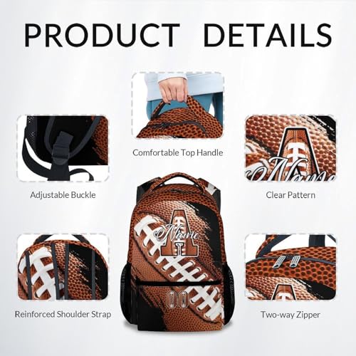 Mercuryelf Personalized Boys Backpack - Custom Monogram Football Bookbag for Kids/Player/Team/Men with Adjustable Straps - color: Brown