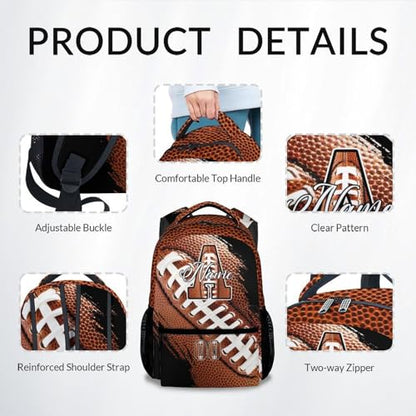 Mercuryelf Personalized Boys Backpack - Custom Monogram Football Bookbag for Kids/Player/Team/Men with Adjustable Straps - color: Brown