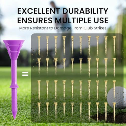 VEASAERS Golf Tees Plastic 3 1/4 inch Unbreakable 30 Pack with Pouch Bag, Durable Stable Available 83 mm Long Tee for Golfer Practice - color: Purple