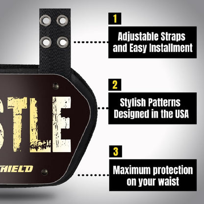 O Shield Golden Cross Chrome Football Back Plate, Lower Back Pads for Football Players, Rear Protector, Cross Series - size: Youth (Weight less than 180 Pounds), style: Hustle Black