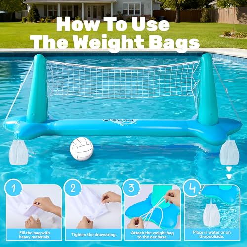 JOYIN Inflatable Pool Float Set Volleyball Net & Basketball Hoops, Floating Swimming Game Toy for Kids and Adults, Summer Floaties, Volleyball Court (105”x28”x35”)|Basketball (27”x23”x27”),L-Blue - color: Blue Cyan, size: Large