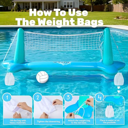 JOYIN Inflatable Pool Float Set Volleyball Net & Basketball Hoops, Floating Swimming Game Toy for Kids and Adults, Summer Floaties, Volleyball Court (105”x28”x35”)|Basketball (27”x23”x27”),L-Blue - color: Blue Cyan, size: Large