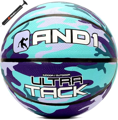 AND1 Ultra Grip Basketball: Official Regulation Size 7 (29.5 inches) Rubber- Deep Channel Construction Streetball, Made for Indoor Outdoor Basketball Games - color: Mint/Purple