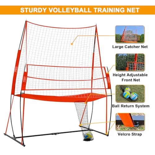 Volleyball Training Net System|Adjustable Volleyball Practice Net Station with Wheeled Carry Bag,2 Volleyballs |Great for Hitting,Serving,Dunking Drills,Easy Assembly
