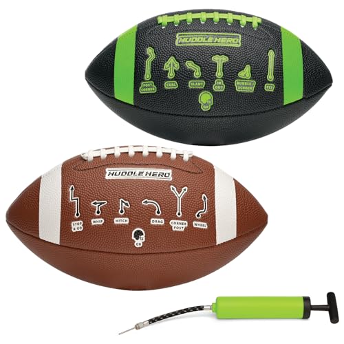 Xcello Sports Huddle Hero Junior Football 2-Pack w/Pump (Black/Blue and Brown/White) - color: multi-colored, size: Junior