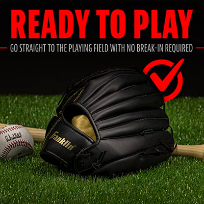 Franklin Sports Field Master Baseball + Softball Glove - Field Master Adult + Youth Baseball + Softball Mitt - Men's + Women's Gloves - Right Hand Throw - color: Black/Gold, style: 13" - Basket "V" Web
