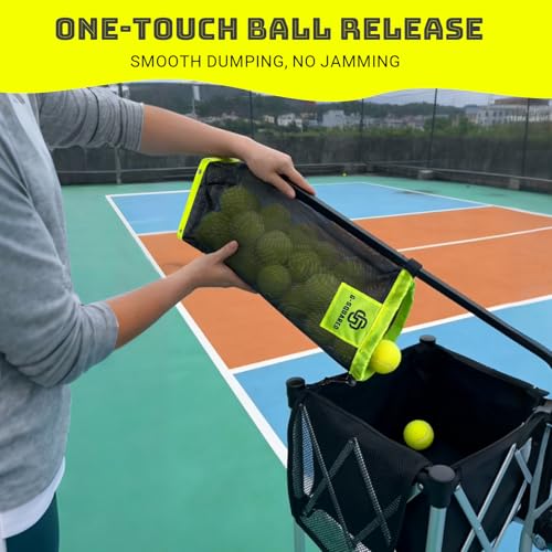 Lightweight Tennis Ball Hopper – Holds 50+ Tennis Balls or 40+ Pickleballs | Durable Steel Frame | Portable Adjustable Ball Picker for Hard Court, Clay, Grass