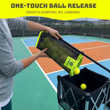 Lightweight Tennis Ball Hopper – Holds 50+ Tennis Balls or 40+ Pickleballs | Durable Steel Frame | Portable Adjustable Ball Picker for Hard Court, Clay, Grass