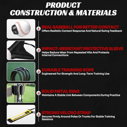 JASCOPRO Baseball Batting Swing Trainer, Portable Hitting Trainer with Auto-Reset & Adjustable Ball Height, Solo Baseball Swing Practice Equipment for Youth,Adults, Easy Setup No Tools Needed