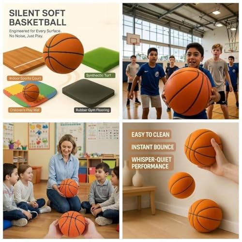 Silent Basketball Size 7/5/3, 2026 New Indoor Basketball Training Ball, Pro PU Foam Ball – Real Feel Higher Bounce Quieter - color: Green, size: #3