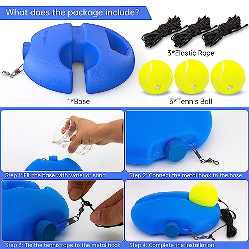 Tennis Trainer Rebound Ball with 3 String Balls, Portable Tennis Training Tool Suitable for Beginners Sport Exercise-Blue