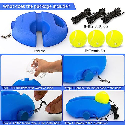 Tennis Trainer Rebound Ball with 3 String Balls, Portable Tennis Training Tool Suitable for Beginners Sport Exercise-Blue