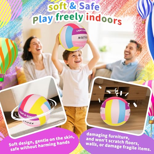 Soft Volleyball-Super Soft Fabric Light Volleyball for Indoor Practice Safe and Quiet Kids Youth Beginners House Yard Training Practice Games(Deflated) - color: Colorful