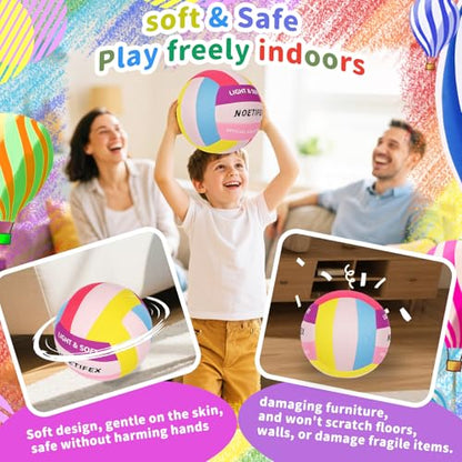 Soft Volleyball-Super Soft Fabric Light Volleyball for Indoor Practice Safe and Quiet Kids Youth Beginners House Yard Training Practice Games(Deflated) - color: Colorful