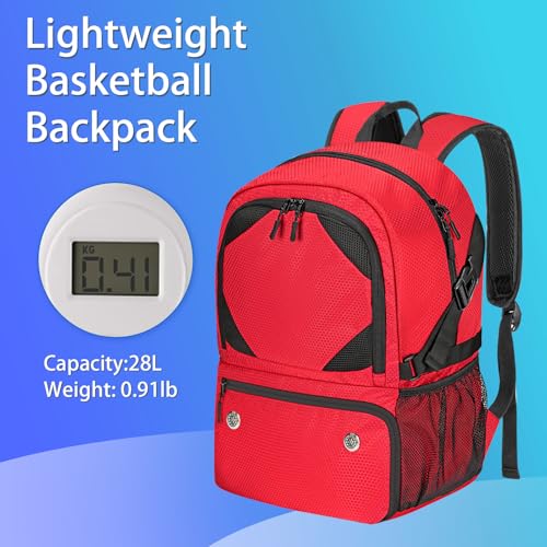 Basketball Bag Backpack with Ball & Shoes Compartment for Soccer Ball Volleyball Football, Large Sports Bag Backpack - color: Red