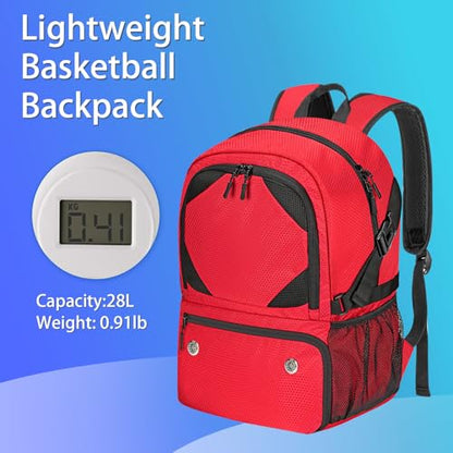 Basketball Bag Backpack with Ball & Shoes Compartment for Soccer Ball Volleyball Football, Large Sports Bag Backpack - color: Red