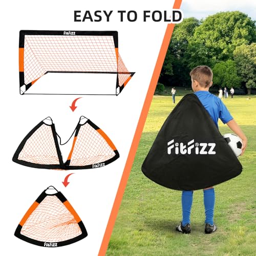 Soccer Goal, Soccer Goals for Backyard, 4x3ft Portable Pop Up Soccer Net Set, Soccer Training Equipment with Soccer Ball, Ladder and Cones - color: Orange