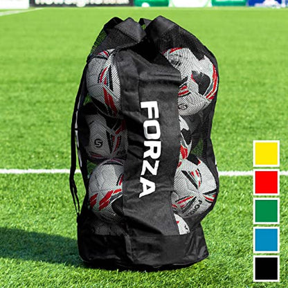 FORZA Premier Ball Carry Bag | Drawstring Soccer, Basketball, Netball & Volleyball Mesh Bag | 5 Color Options - Heavy Duty Equipment Holdall | 12 Ball Capacity - color: Blue
