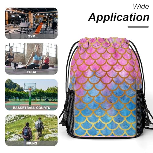 Mermaid Drawstring Backpack Gym Bag With Shoe Compartment String Bag Sport Beach Swimming Sackpack For Women Men - color: Mermaid