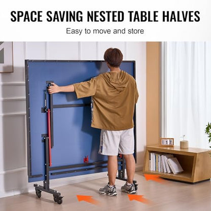 VEVOR Ping Pong Table, Professional Table Tennis Game, Indoor MDF Portable Table Tennis Table, Foldable Ping Pong Table with Quick Clamp Net and Lockable Wheel, 10 Minute Easy Assembly, 18mm Tabletops