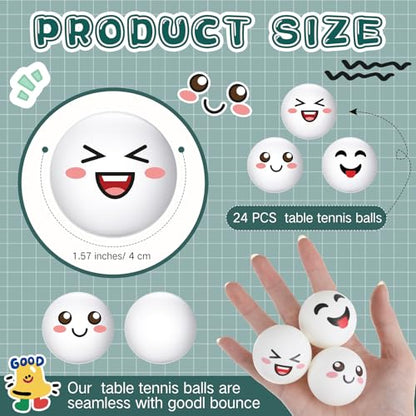 24 PCS Table Tennis Balls Novelty Face 3 Special Emotion Cute Table Tennis Balls Accessories for All Golfers Christmas Birthday Gift Fun Table Tennis Gift - color: white