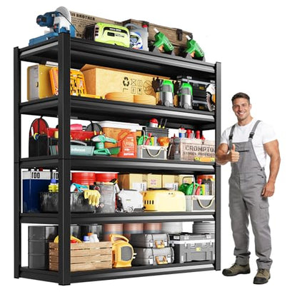Garage Shelving, 2000LBS Garage Storage Shelves, 5-Tier Heavy Duty Shelves, Utility Adjustable Metal Shelving Unit, 80" H x 46" W x 19.6" D Storage Shelf for Warehouse, Basement, Closet - size: 80"H x 46"W x 19.6"D