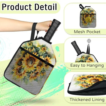 Pickleball Paddle Cover with Pockets and Handle Strap, Racket Sleeve and Ball Holder Organizer, 1 Pcs - color: green